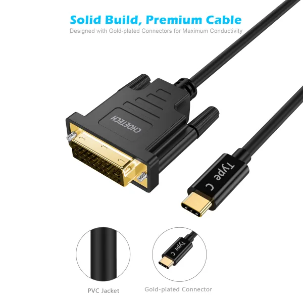 Кабель Type-C - DVI, 1,8 м черный Choetech (XCD-0018-BK) - Фото 4