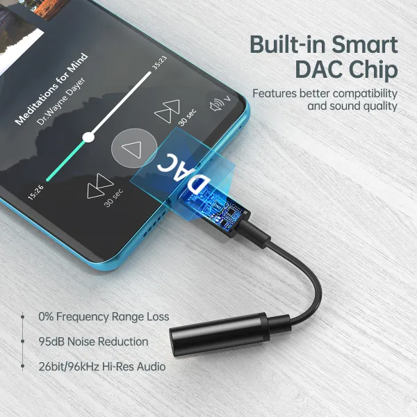 Адаптер Type-C - Jack 3,5 мм черный Choetech (AUX003-BK) - Фото 3