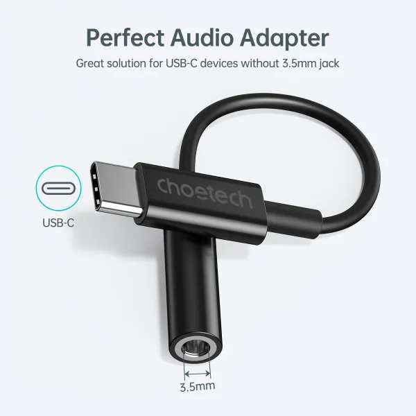 Адаптер Type-C - Jack 3,5 мм черный Choetech (AUX003-BK) - Фото 4