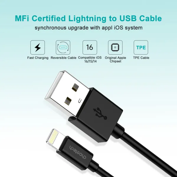 Кабель USB - Lightning 1,8 м чорний Choetech (IP0027-BK) - Фото 4