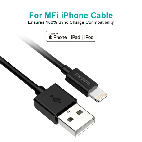 Кабель USB - Lightning 1,8 м чорний Choetech (IP0027-BK) - Фото 5