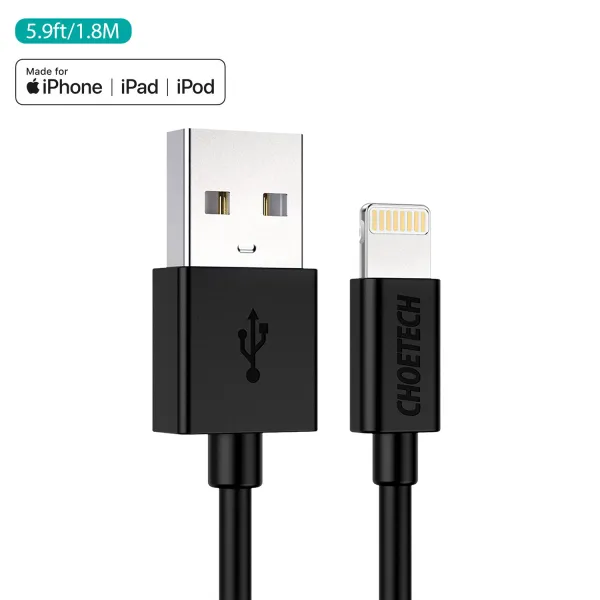 Кабель USB - Lightning 1,8 м черный Choetech (IP0027-BK) - Фото 4