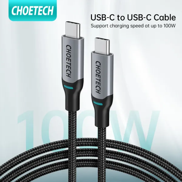 Кабель Type-C - Type-C, PD 100W, 1,8 м серый Choetech (XCC-1002) - Фото 1