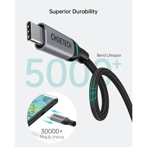 Кабель Type-C - Type-C, PD 100W, 1,8 м серый Choetech (XCC-1002) - Фото 2
