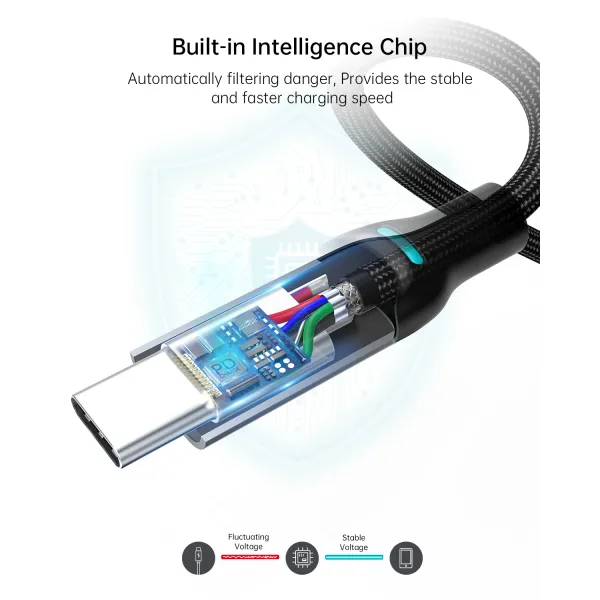 Кабель Type-C - Type-C, PD 100W, 1,8 м серый Choetech (XCC-1002) - Фото 4