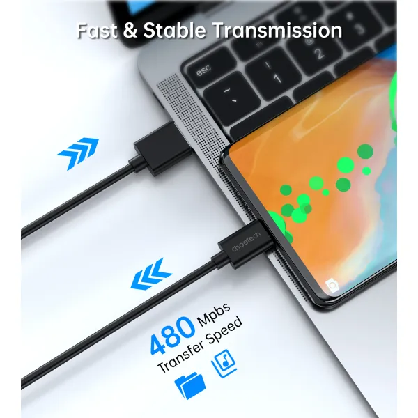 Кабель USB-A 2.0 - Type-C, 3A, 1 м черный Choetech (AC0002) - Фото 1