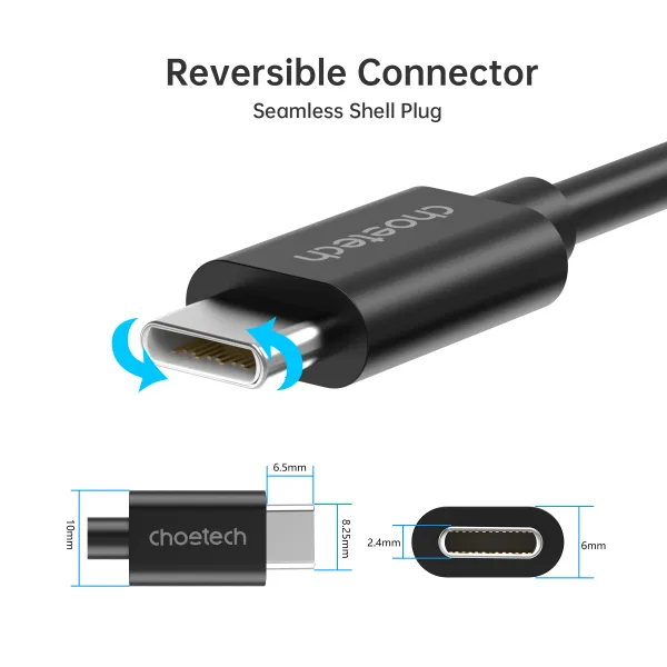 Кабель USB-A 2.0 - Type-C, 3A, 1 м черный Choetech (AC0002) - Фото 4