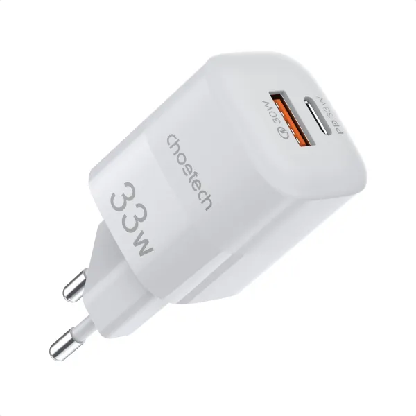 Устройство зарядное сетевое 1xUSB-A, 1хType-C GAN 33W белое Choetech (PD5006-EU-WH)