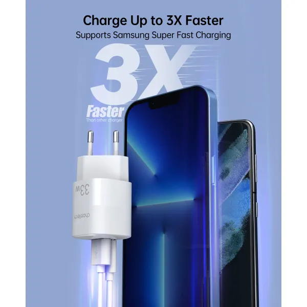 Устройство зарядное сетевое 1xUSB-A, 1хType-C GAN 33W белое Choetech (PD5006-EU-WH) - Фото 1