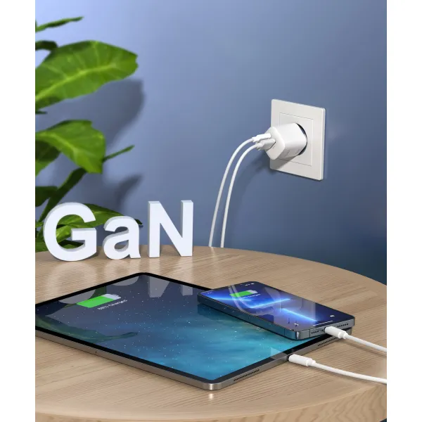 Устройство зарядное сетевое 1xUSB-A, 1хType-C GAN 33W белое Choetech (PD5006-EU-WH) - Фото 5