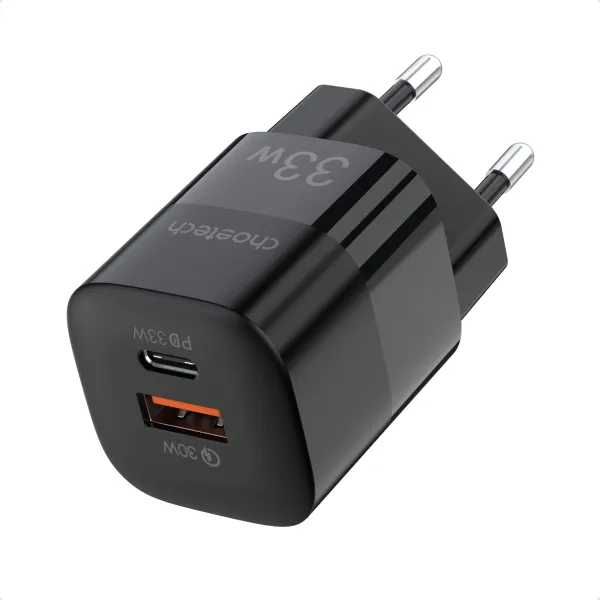 Устройство зарядное сетевое 1xUSB-A, 1хType-C GAN 33W черное Choetech (PD5006-EU-BK) - Фото 5