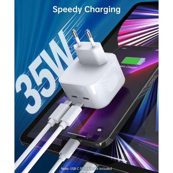 Устройство зарядное сетевое 2хType-C PD35W белое Choetech (Q5008-EU-WH) - Фото 1