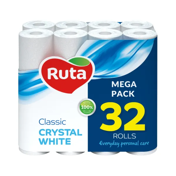 Папір туалетний 145 відривів, 2 шари, 32 рулони, білий Classic Ruta (rt.92670)