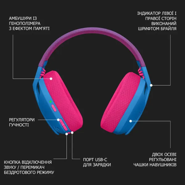 Гарнитура беспроводная игровая G435 Lightspeed, синяя Logitech (981-001062) - Фото 6