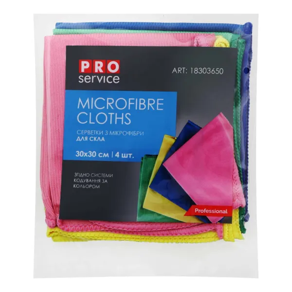 Серветки з мікрофібри Pure Glass для скла 4 шт, асорті, PRO service (18303650_4823071641394) - Фото 4