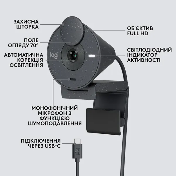 Веб-камера Brio 300, графитовая Logitech (960-001436) - Фото 9