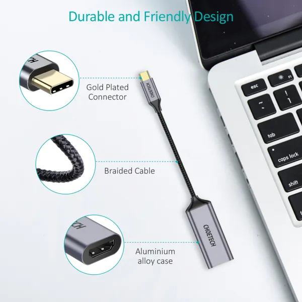 Адаптер Type-C к HDMI коаксиальный, черный Choetech (HUB-H10-V1) - Фото 4