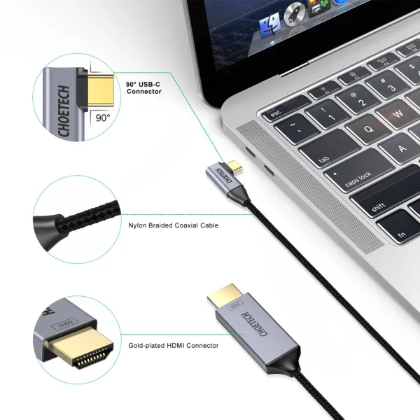 Кабель Type-C - HDMI, L-форма, 1,8 м черный Choetech (XCH-1803) - Фото 3
