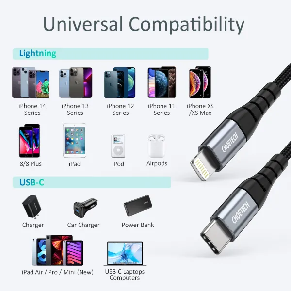 Кабель Type-C - Lightning 1,2 м черный Choetech (IP0039-BK) - Фото 2