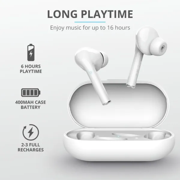 Наушники Nika Touch True Wireless Mic белые Trust (23705) - Фото 6
