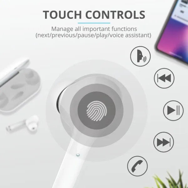 Наушники Nika Touch True Wireless Mic белые Trust (23705) - Фото 16