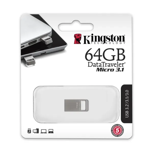Накопитель USB 3.2 Type-A 64GB Gen1 DT Micro R200MB/s Metal Kingston (DTMC3G2/64GB) - Фото 1