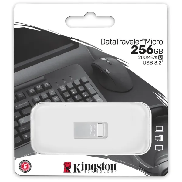 Накопитель USB 3.2 Type-A 256GB Gen1 DT Micro R200MB/s Metal Kingston (DTMC3G2/256GB) - Фото 5