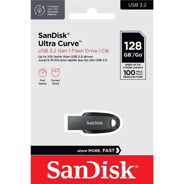 Накопитель USB 3.2 Type-A 64GB Ultra Curve черный SanDisk (SDCZ550-064G-G46) - Фото 1