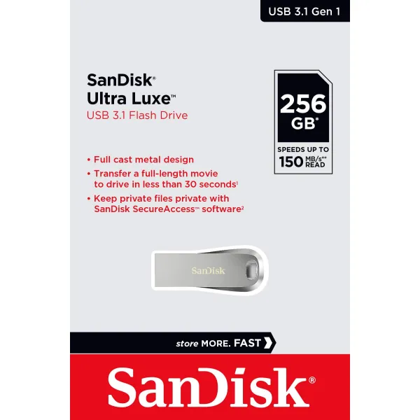 Накопитель  USB 3.1 Type-A 256GB Ultra Luxe серебристый SanDisk (SDCZ74-256G-G46) - Фото 3
