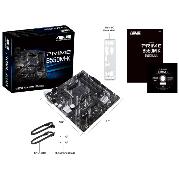 Материнcкая плата PRIME B550M-K sAM4 B550 4xDDR4 M.2 HDMI DVI D-Sub mATX ASUS (90MB14V0-M0EAY0) - Фото 1