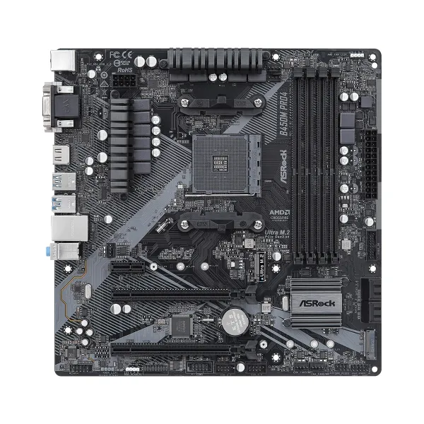 Материнcкая плата B450M PRO4 R2.0 sAM4 B450 4xDDR4 M.2 HDMI D-Sub mATX ASRock (B450M_PRO4_R2.0)