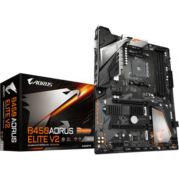Материнcкая плата B450 AORUS ELITE V2 sAM4 B450 4xDDR4 M.2 HDMI D-Sub ATX Gigabyte (B450_AORUS_ELITE_V2) - Фото 1