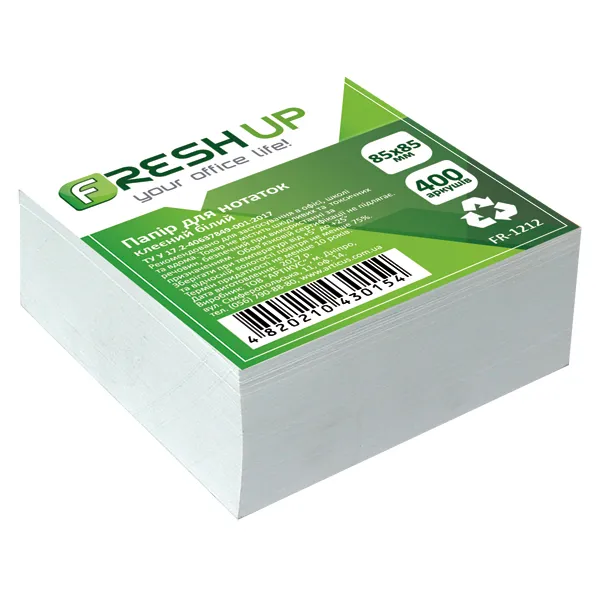 Блок паперу для нотаток 85х85мм 400 арк., клеєний, білий Fresh Up (FR-1212) - Фото 3