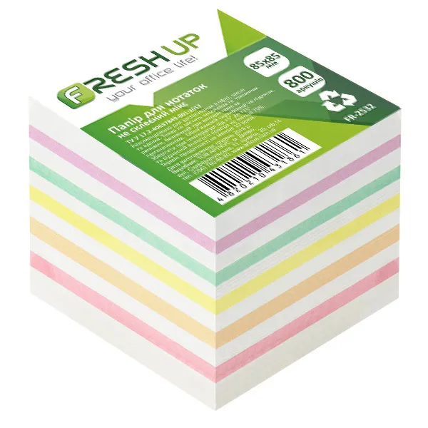 Блок паперу для нотаток 85х85мм 800арк Мікс не клеєний   Fresh Up (FR-2532)