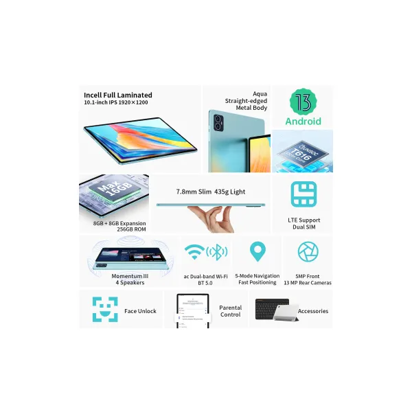 Планшет M50 Pro 10.1" 8ГБ, 256ГБ, LTE, 6000мА/год, Android, голубой Teclast (6940709685389) - Фото 7