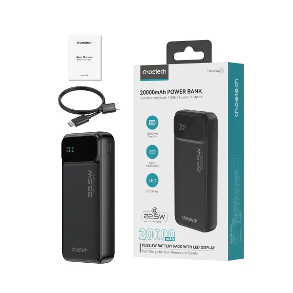 Акумулятор зовнішній Power Bank 20000mAh 22,5W Fast charging з LED дисплеєм Choetech (B729) - Фото 5