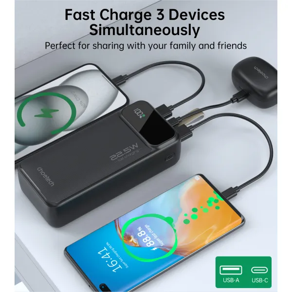 Акумулятор зовнішній Power Bank 30000mAh 22,5W Fast charging з LED дисплеєм Choetech (B730) - Фото 1