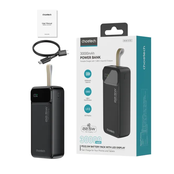 Акумулятор зовнішній Power Bank 30000mAh 22,5W Fast charging з LED дисплеєм Choetech (B730) - Фото 5