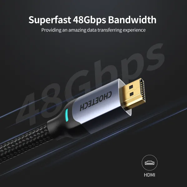 Кабель HDMI - HDMI, 8K, нейлон, 2 м черный Choetech (XHH01-BK) - Фото 4
