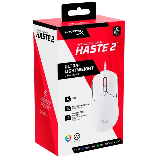 Мышь USB-A RGB Pulsefire Haste 2 белая HyperX (6N0A8AA) - Фото 7