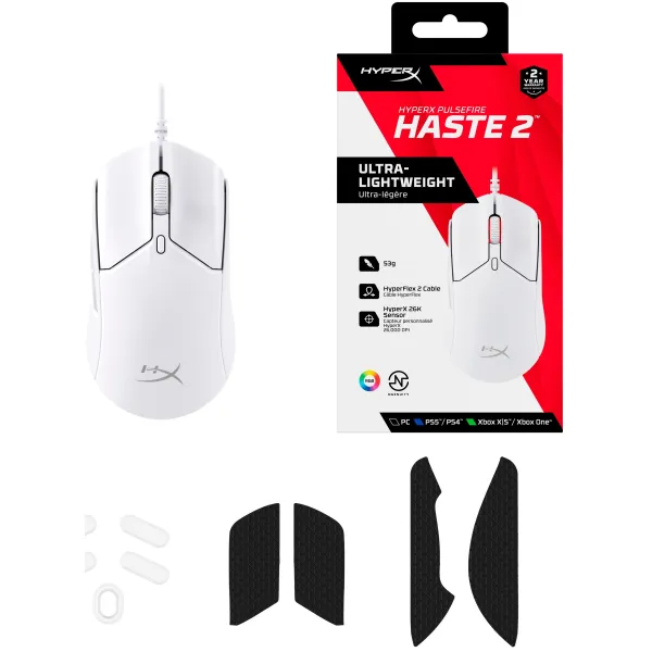 Мышь USB-A RGB Pulsefire Haste 2 белая HyperX (6N0A8AA) - Фото 8