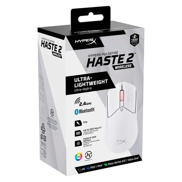 Мышь USB-A/WL/BT RGB Pulsefire Haste 2 белая HyperX (6N0A9AA) - Фото 6