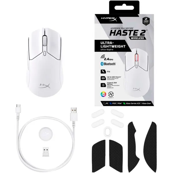 Мышь USB-A/WL/BT RGB Pulsefire Haste 2 белая HyperX (6N0A9AA) - Фото 13