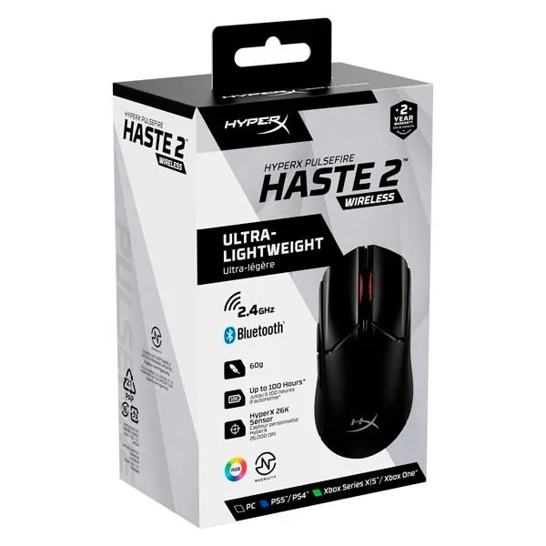 Мышь USB-A/WL/BT RGB Pulsefire Haste 2 чёрная HyperX (6N0B0AA) - Фото 3