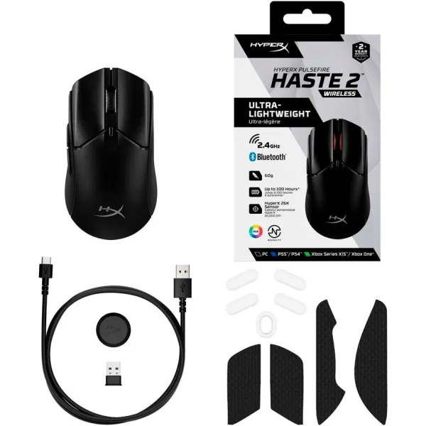 Мышь USB-A/WL/BT RGB Pulsefire Haste 2 чёрная HyperX (6N0B0AA) - Фото 4