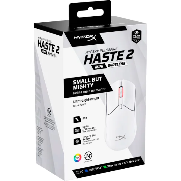 Мышь USB-A/WL/BT RGB Pulsefire Haste 2 mini белая HyperX (7D389AA) - Фото 4