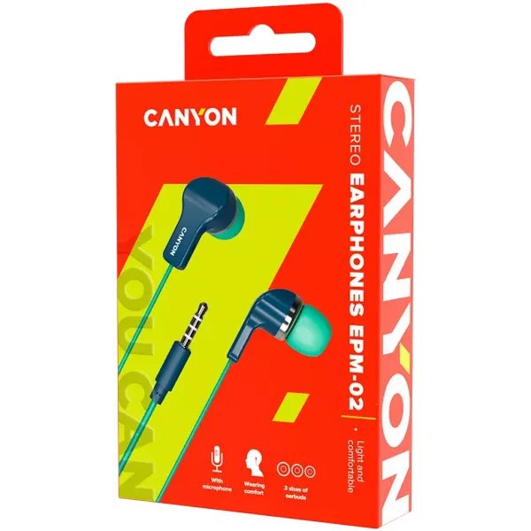 Наушники с микрофоном EPM-02 зелено-синие Canyon (CNS-CEPM02GBL) - Фото 1