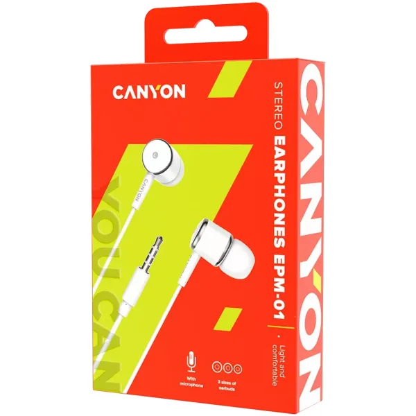 Наушники с микрофоном EPM-01 белые Canyon (CNE-CEPM01W) - Фото 1