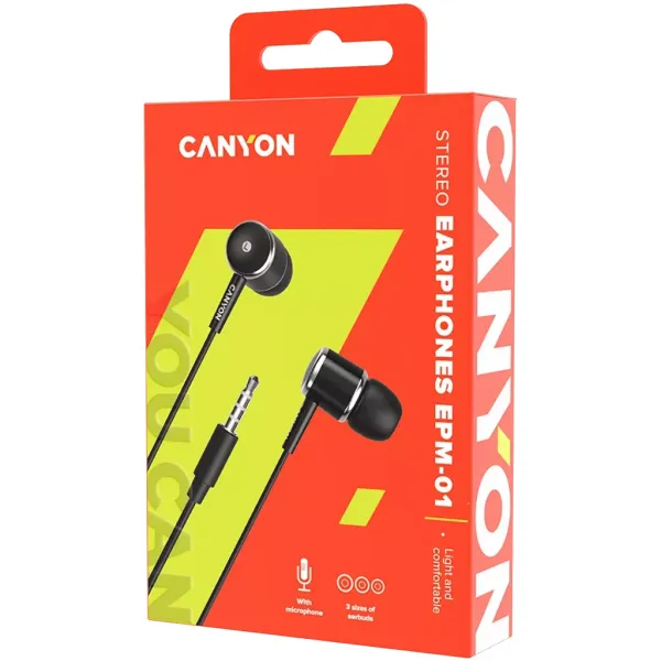 Наушники с микрофоном EPM-01 черные Canyon (CNE-CEPM01B) - Фото 1