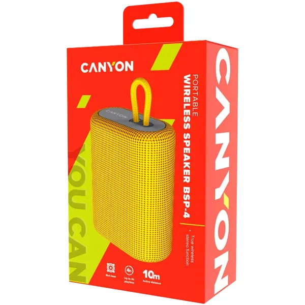Колонка портативная беспроводная BSP-4, желтая Canyon (CNE-CBTSP4Y) - Фото 2